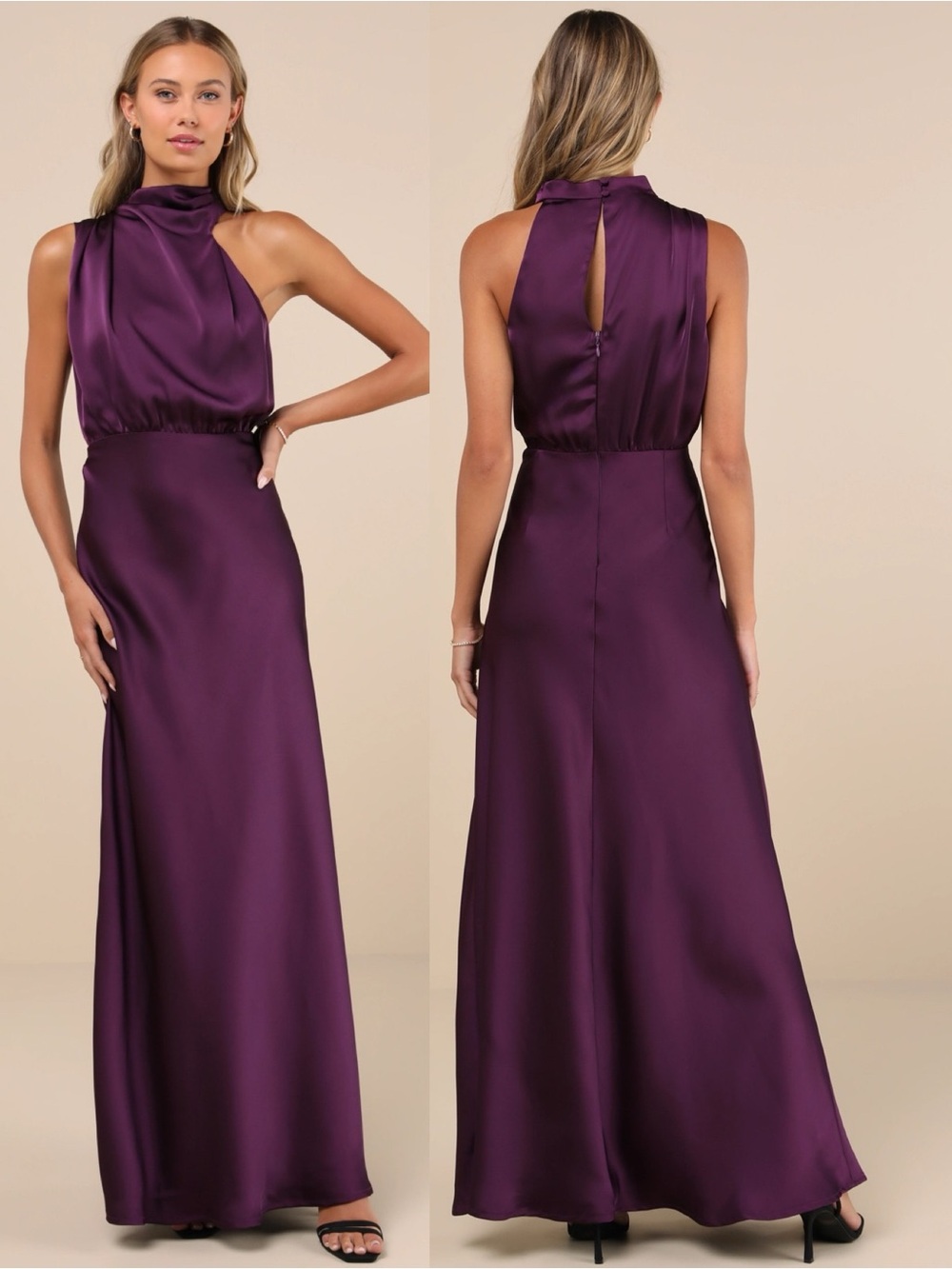 NWT Lulu’s Distinctive Charm Purple Satin Asymmetrical Maxi Dress 3X Romantic